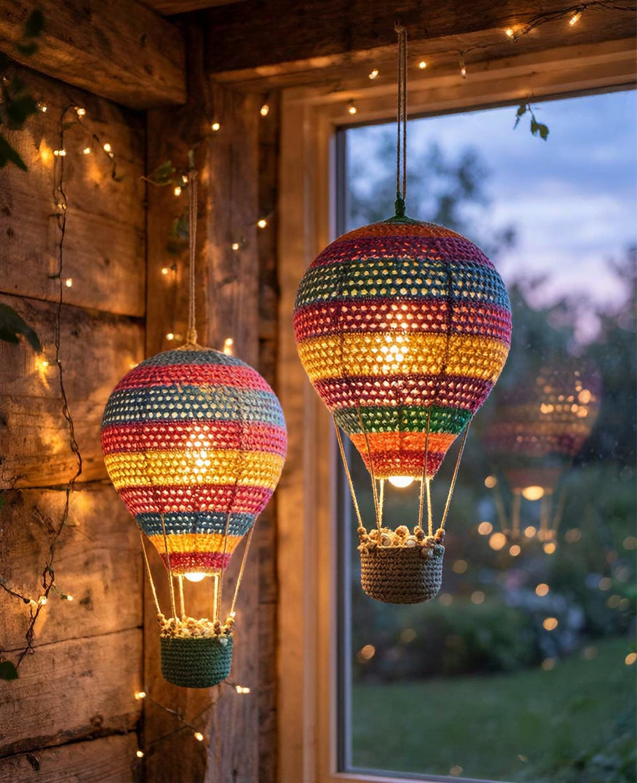 Lampe montgolfière en crochet