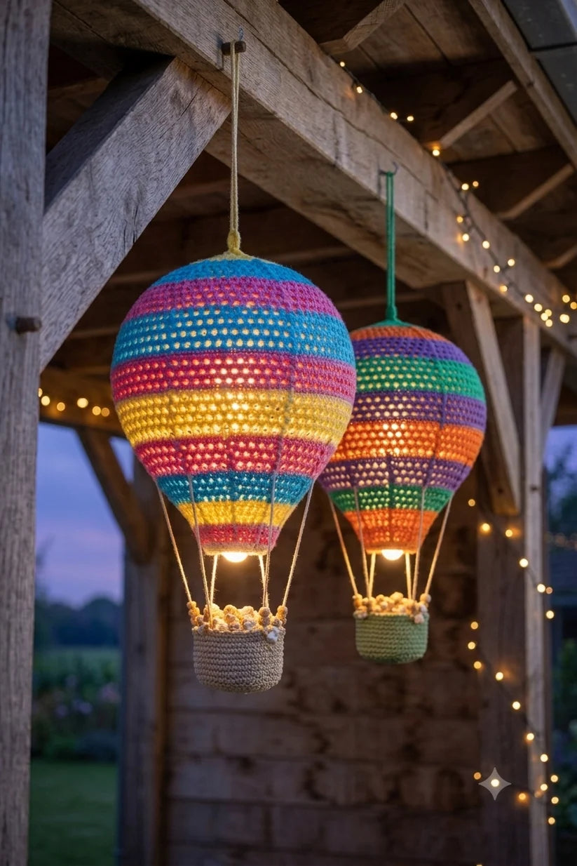 Lampe montgolfière en crochet
